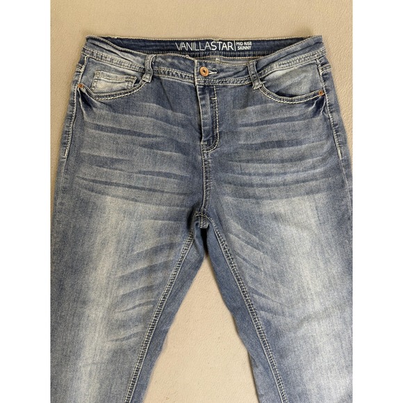 Vanilla Star Jeans Womens 15 Blue Mid Rise Skinny Lace Cuff Stretch Denim Casual - Picture 2 of 16